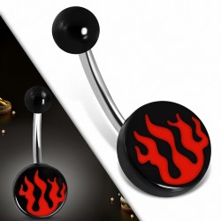 Piercing nombril  en acier inoxydable avec cercle rond en feu / flammes 3 couleurs en acrylique noir | Boule-6mm | G-1