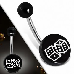 Piercing nombril  en acier inoxydable avec cercle chanceux en acrylique noir 3 tons | Boule-6mm | G-1