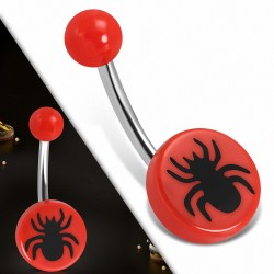 Piercing nombril  en acier inoxydable avec cercle rond en araignée acrylique 3 tons rouge | Boule-6mm | G-1