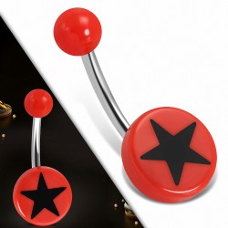 Piercing nombril  en acier inoxydable avec cercle rond en acrylique 3 étoiles en acrylique rouge | Boule-6mm | G-1