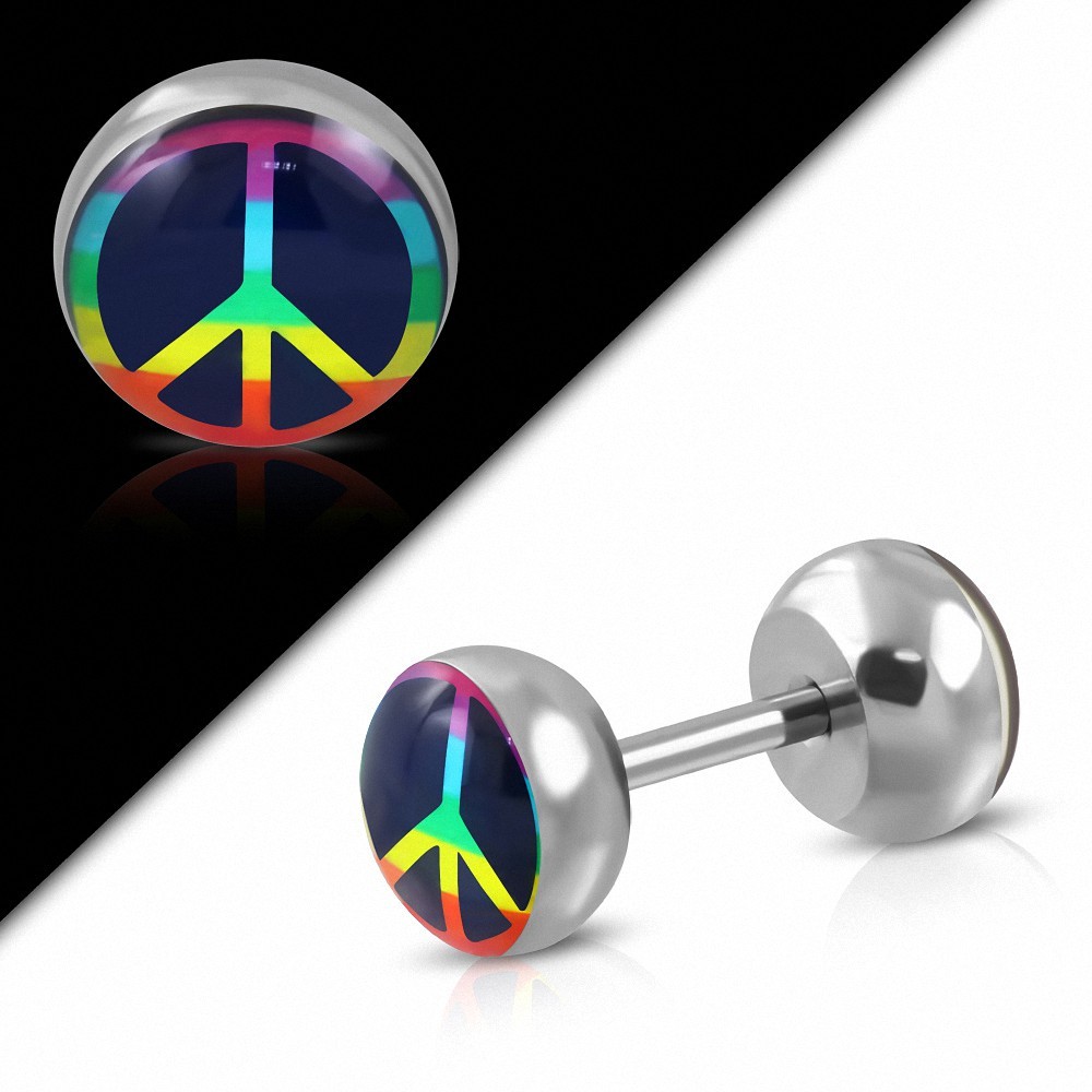 7mm | Enseigne de paix colorée en acier inoxydable Faux Fake oreille Plug | G-1