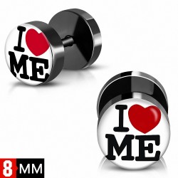 8mm | Cœur 3 tons en acier inoxydable anodisé noir I Love Me Monogram Faux Fake oreille Plug | G-1