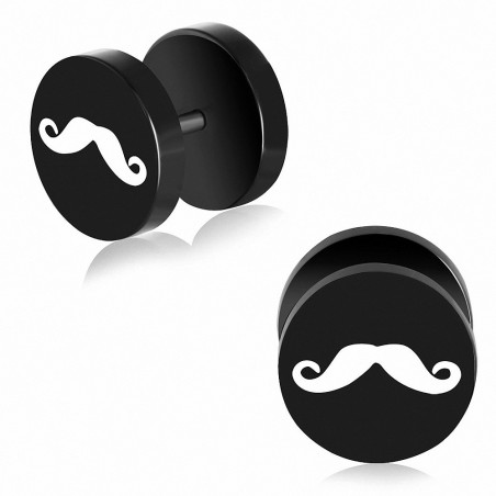 10 mm | En Acier Inoxydable avec Moustache Expanseur Acrylique Noir 2 tons Faux Faux Oreille Plug | G-1