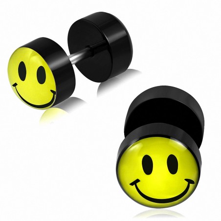 8mm | En Acier Inoxydable avec Acrylique Noir 3 tons Happy Smiliey Expander Faux Faux Oreille Plug | G-1