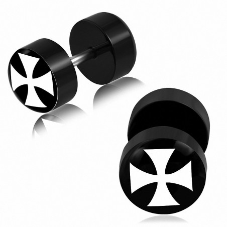 8mm | En Acier Inoxydable Avec Acrylique Noir 2 tons Pattee Cross Expander Faux Faux Oreille Plug | G-1