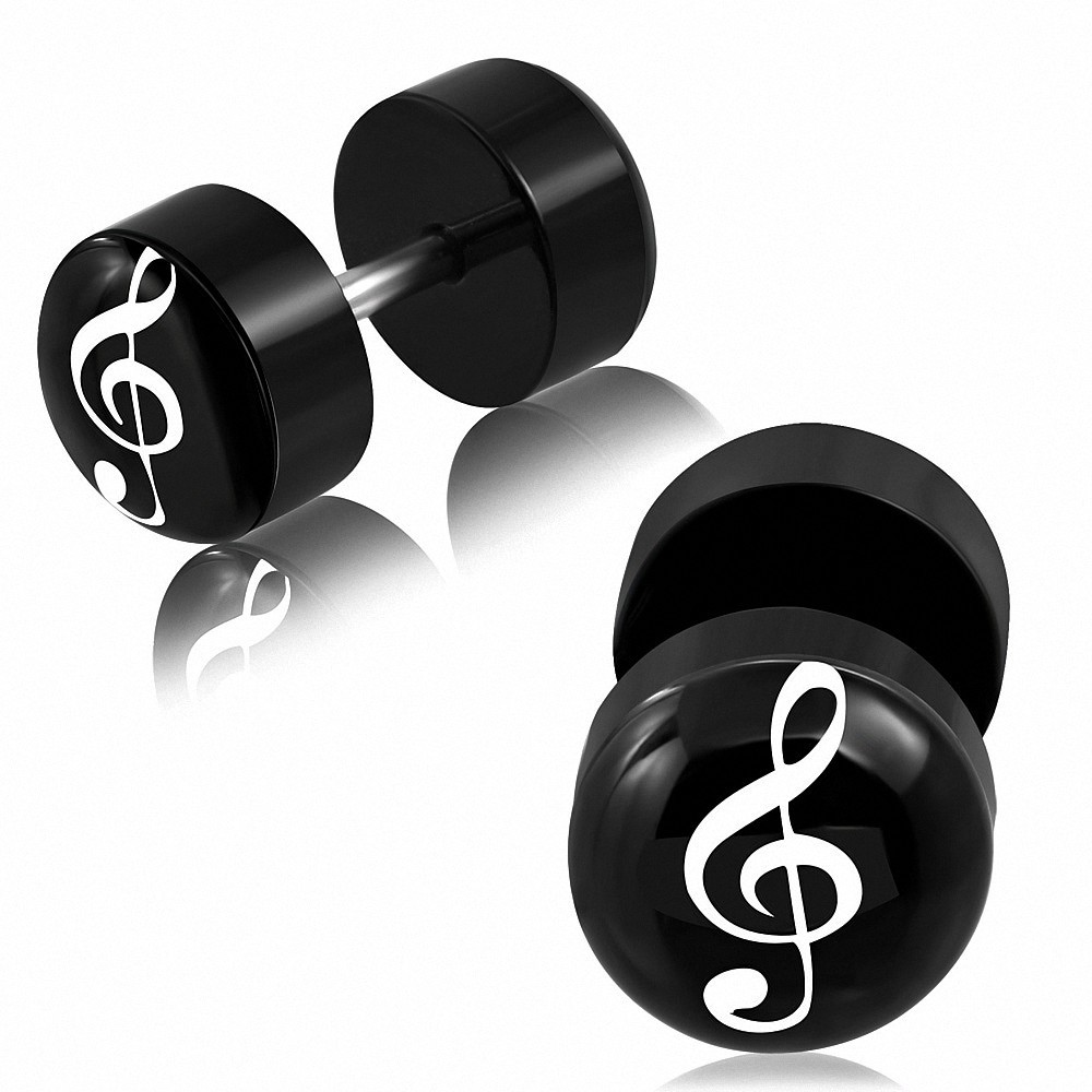 8mm | Piercing oreille en fausses notes musicales 2 tons en acier inoxydable anodisé noir | G-1