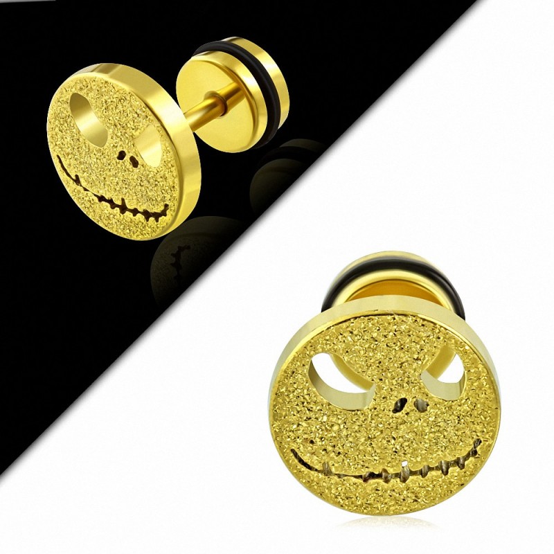 Or plaqué couleur acier inoxydable sablé Jack Skellington masque cercle Faux faux Piercing oreille avec joint torique | G-1