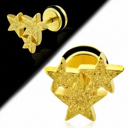 Plaqué or couleur acier inoxydable sablé trois étoiles faux faux Piercing oreille avec joint torique | G-1