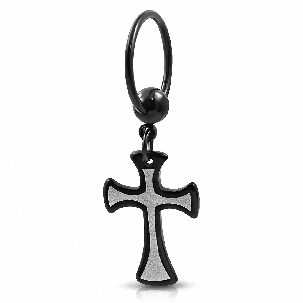 Noir Pattee acier inoxydable anodisé noir Croix Charm CBR BCR Piercing anneau  | Boule 5mm | G-1