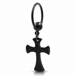 Noir Pattee en acier inoxydable anodisé noir Croix Charm CBR BCR Piercing anneau  | Boule 5mm | G-1