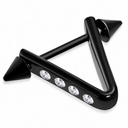 Piercing téton d'étrier triangle en acier inoxydable anodisé noir avec CZ transparent | Pointes coniques 4 mm | G-1