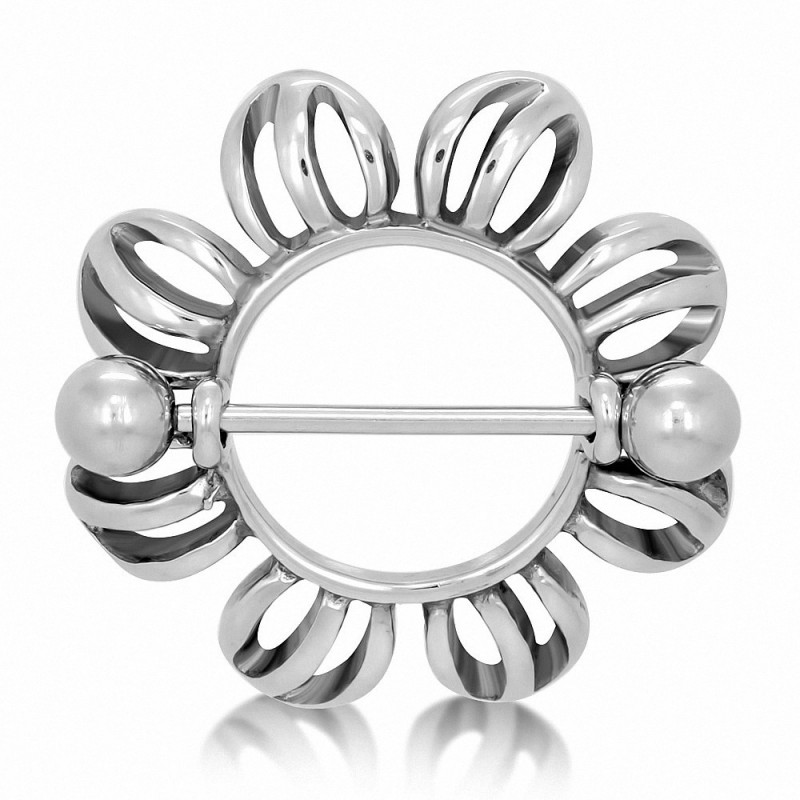 Piercing téton bouclier de fleur d'emblème de fleur de fleur d'acier inoxydable | Boule 5mm | G-1