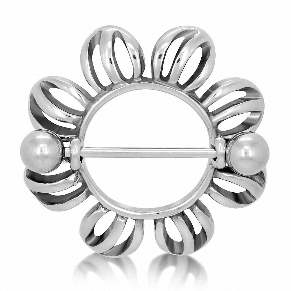 Piercing téton bouclier de fleur d'emblème de fleur de fleur d'acier inoxydable | Boule 5mm | G-1