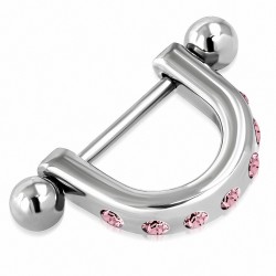 Piercing téton d'étrier en acier inoxydable avec Rose Rose CZ | Boule 4mm | G-1