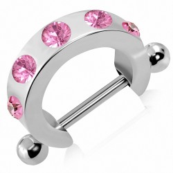 Piercing téton d'étrier en acier inoxydable avec Rose Rose CZ | Boule 3mm | G-1