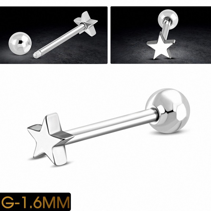 Piercing oreille en acier inoxydable étoile Tragus / Cartilage Barbell | Boule 5mm | G-1