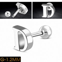 Piercing oreille en acier inoxydable Alphabet initiale / lettre D Tragus / Cartilage Barbell | Boule 4mm | G-1