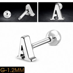 Piercing oreille en acier inoxydable Alphabet initiale / lettre A Tragus / Cartilage Barbell | Boule 4mm | G-1