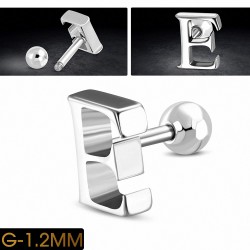 Piercing oreille en acier inoxydable Alphabet initiale / lettre E Tragus / Cartilage Barbell | Boule 4mm | G-1