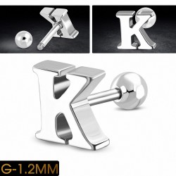 Piercing oreille en acier inoxydable Alphabet initiale / lettre K Tragus / Cartilage Barbell | Boule 4mm | G-1