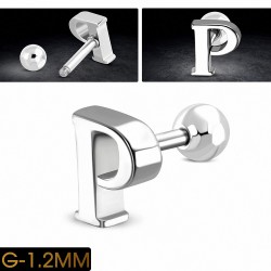 Piercing oreille en acier inoxydable Alphabet initiale / lettre P Tragus / Cartilage Barbell | Boule 4mm | G-1