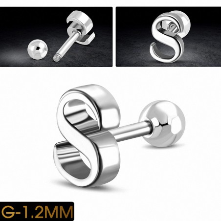 Piercing oreille en acier inoxydable Alphabet initiale / lettre S Tragus / Cartilage Barbell | Boule 4mm | G-1