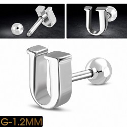 Piercing oreille en acier inoxydable Alphabet initiale / lettre U Tragus / Cartilage Barbell | Boule 4mm | G-1