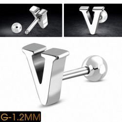 Piercing oreille en acier inoxydable Alphabet initiale / lettre V Tragus / Cartilage Barbell | Boule 4mm | G-1