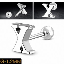Piercing oreille en acier inoxydable Alphabet initiale / lettre X Tragus / Cartilage Barbell | Boule 4mm | G-1