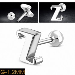 Piercing oreille en acier inoxydable Alphabet initiale / lettre Z Tragus / Cartilage Barbell | Boule 4mm | G-1