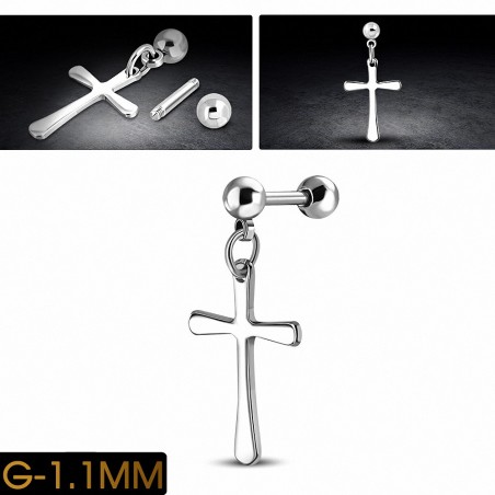 Piercing en acier inoxydable Pattee Croix Charm  Tragus / Cartilage Barbell   | Boule 4mm | G-1