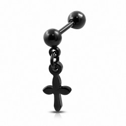 Piercing oreille  croix médiévale en acier inoxydable anodisé noir Dagger Tragus / Cartilage Barbell  | Boule 4mm | G-1