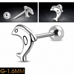 Piercing oreille en acier inoxydable 2 tons Dolphin Tragus / Cartilage Barbell | Boule 6mm | G-1