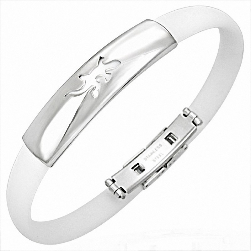 Bracelet homme caoutchouc blanc lézard