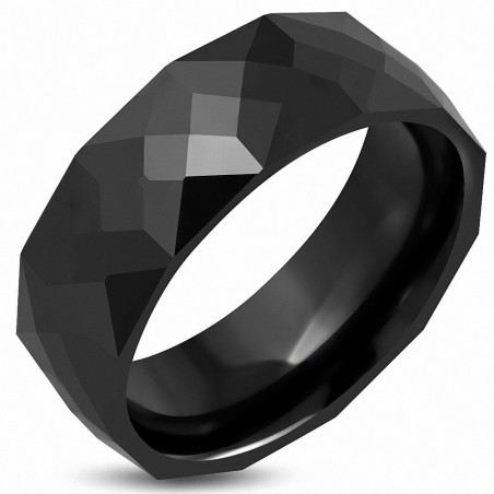 Bague homme céramique noire multifacettes