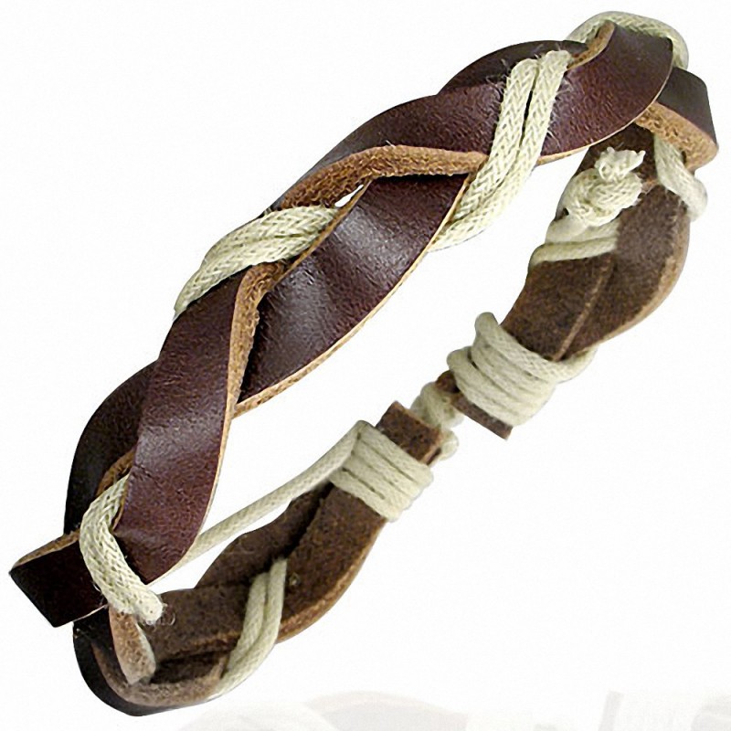 Bracelet homme cuir marron et beige