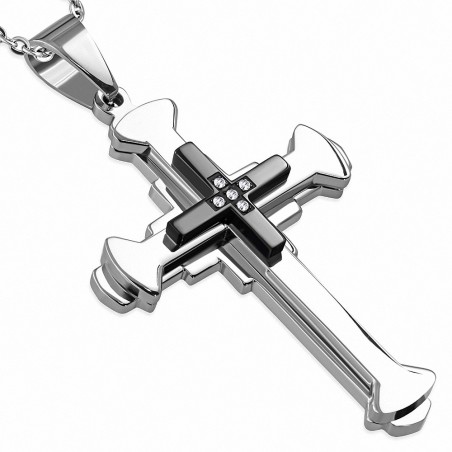 Pendentif homme triple croix noir