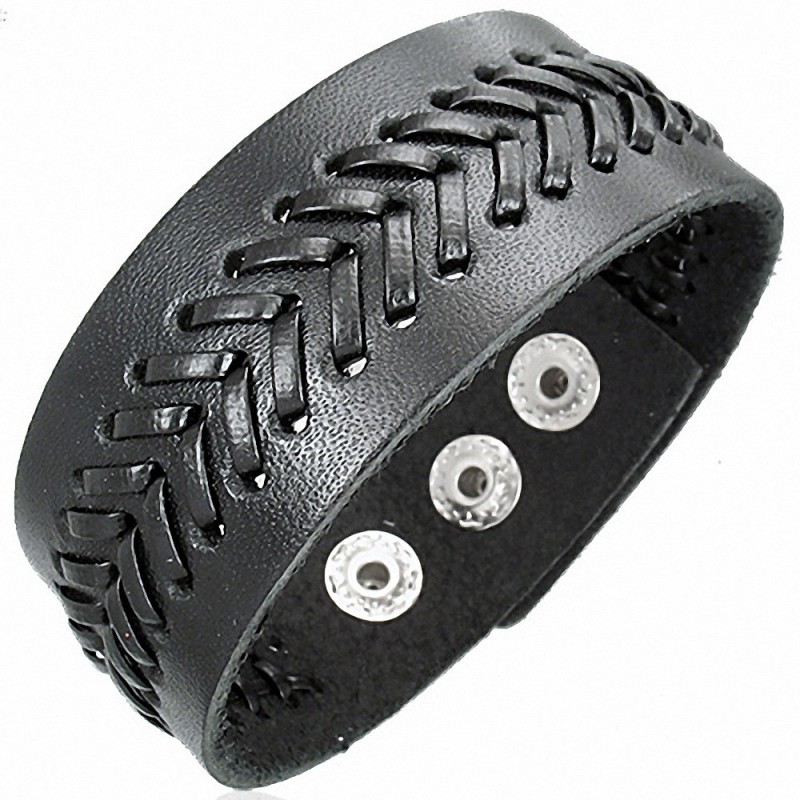 Bracelet homme cuir noir vagues