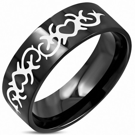 Bague acier noir spirale coeur