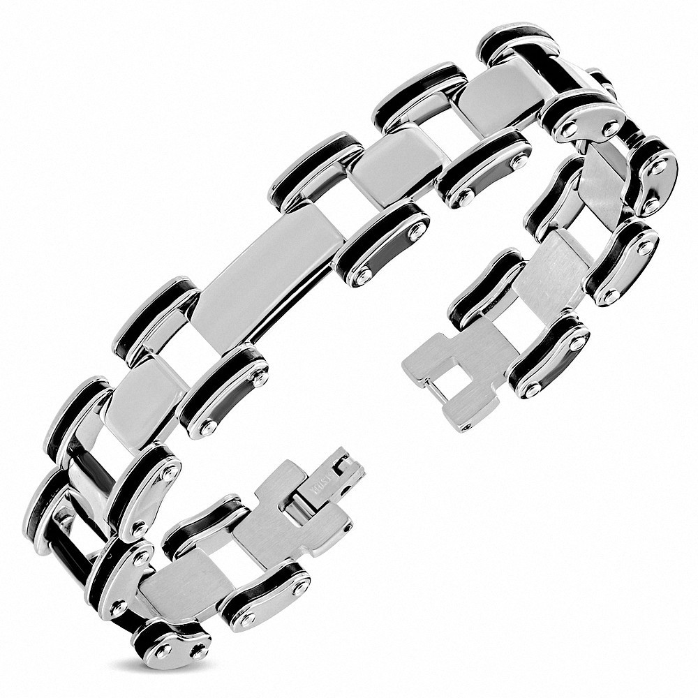 Bracelet homme acier inoxydable caoutchouc