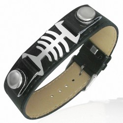 Bracelet homme cuir PVC noir arrête de poisson