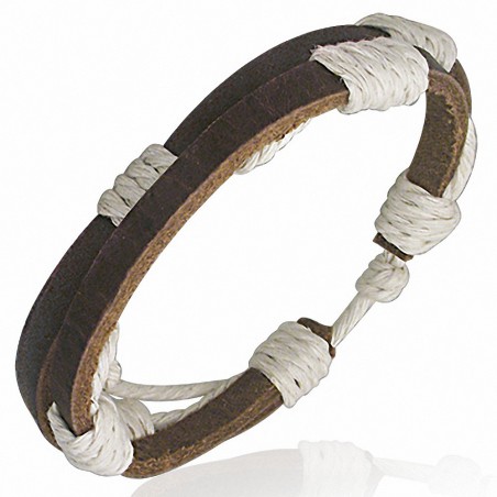 Bracelet homme cuir double fin brun