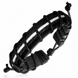 Bracelet homme cuir noir 4 cordes spirale