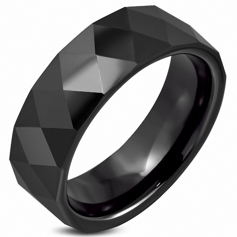 Bague homme céramique noire facettes Bague homme céramique noire facettes