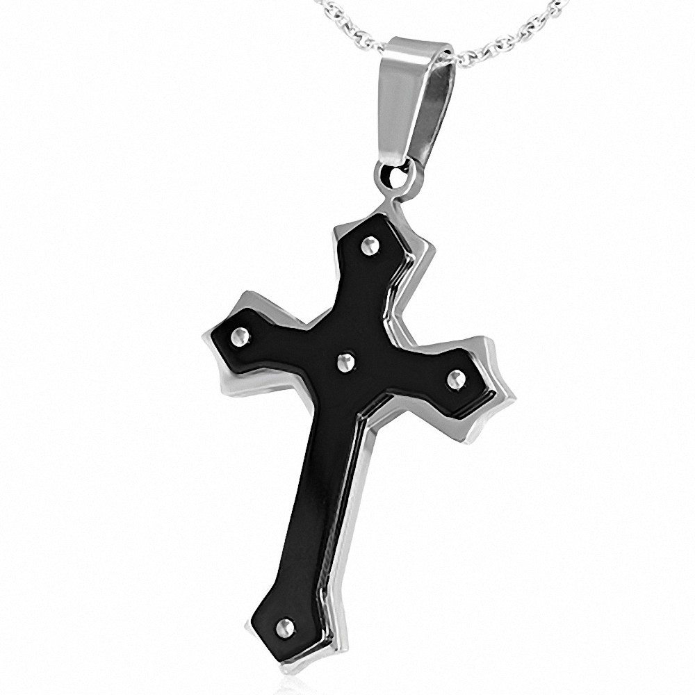 Pendentif homme croix médiévale noire et argentée