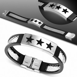 Bracelet homme acier et caoutchouc étoiles