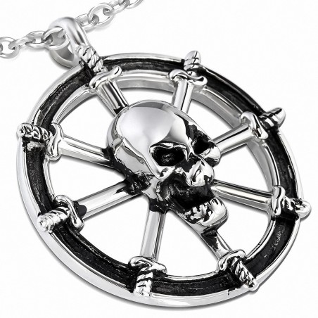 Pendentif homme biker crâne barre