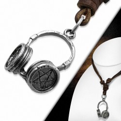 Collier homme cuir avec pendentif casque audio