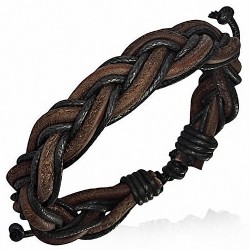 Bracelet tressé cuir marron et corde noire