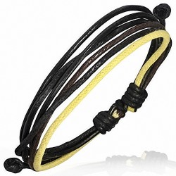 Bracelet homme cuir et corde noir marron jaune